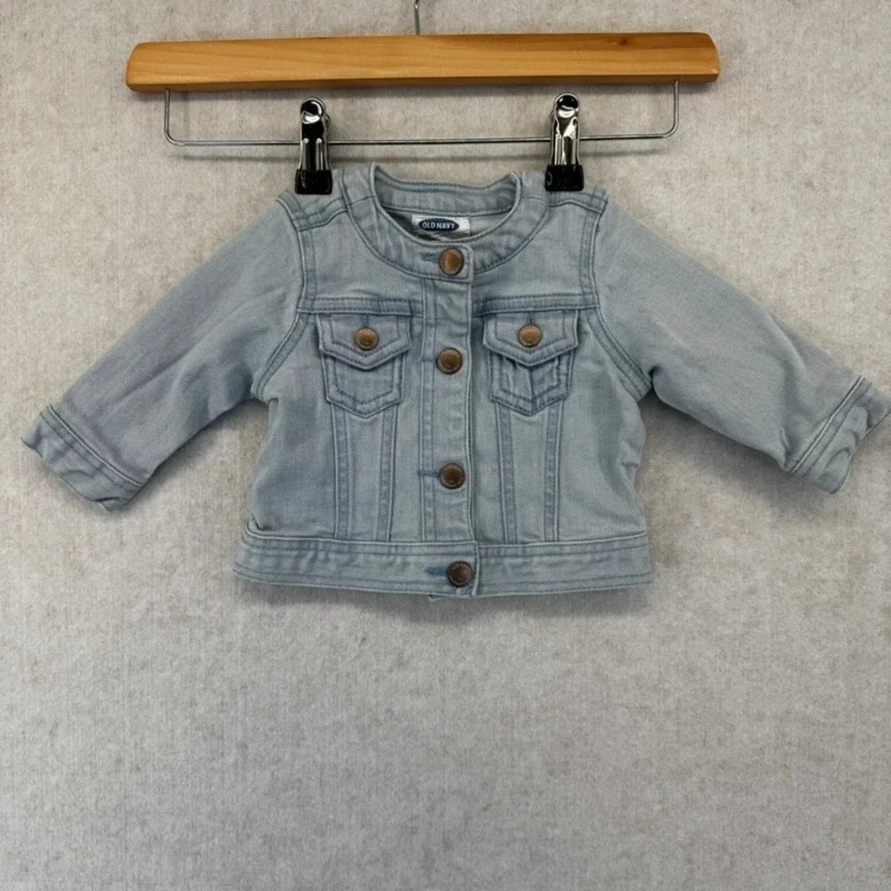 Old Navy Baby Light Wash Collarless Denim Jean Jacket 3-6 Months Snap Front